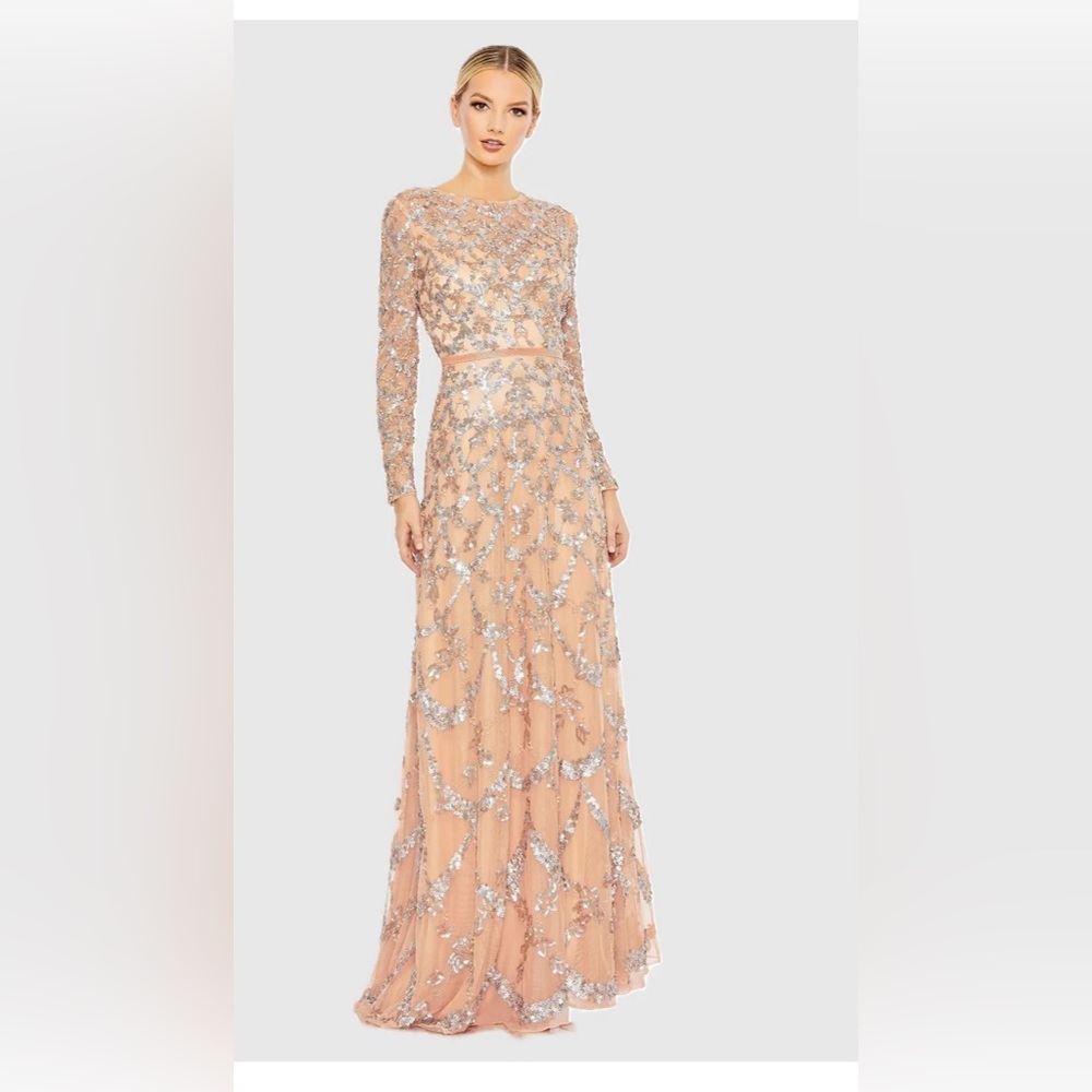 Mac Duggal Orange Tan Sequin Embellished Gown